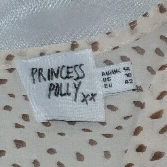 PRINCESS POLLY Women Beige STRING OF LOVE ROMPER Tie Zip Sheer V-Neck Size 10 - Picture 10 of 12